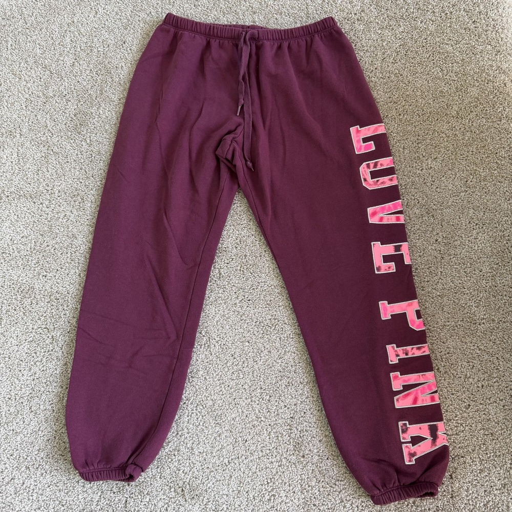 PINK Victoria's Secret Sweatpants Womens Medium Purple Fleece Love Pink Logo